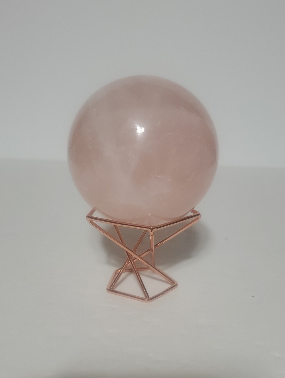 Rose Quartz Sphere on Geometric Stand